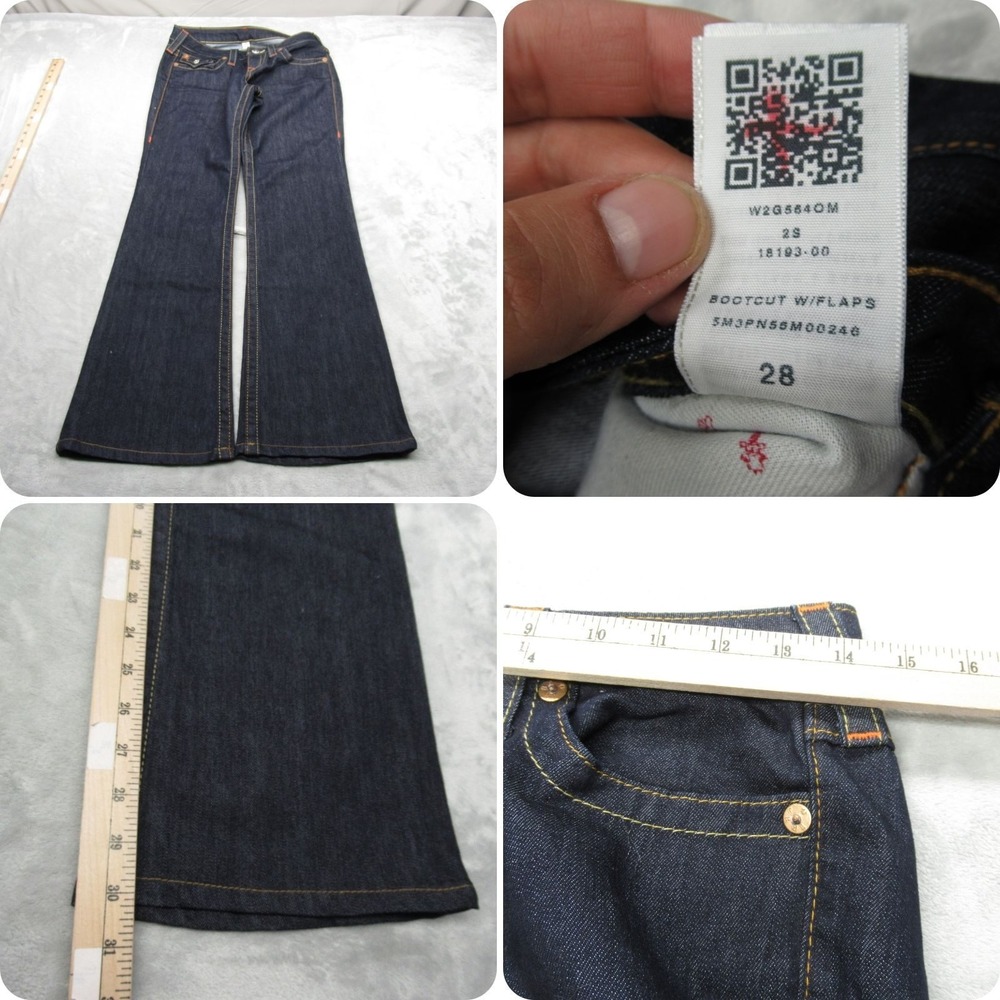 True Religion Denim Jeans Womens 28x30 Dark Wash Stretch Zip Fly Bootcut W/Flaps